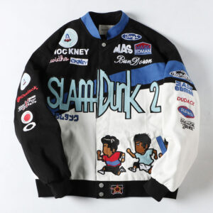 Unisex Streetwear Vintage Jacket with Cartoon Embroidery - SLAM DUNK