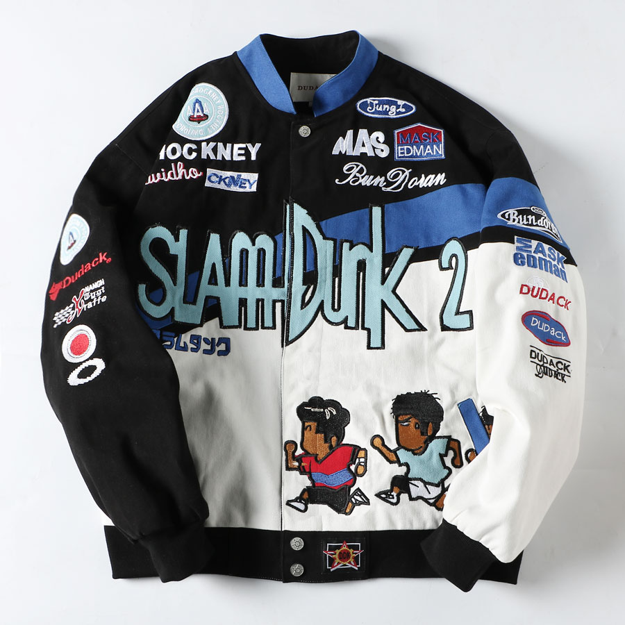 Unisex Streetwear Vintage Jacket with Cartoon Embroidery - SLAM DUNK