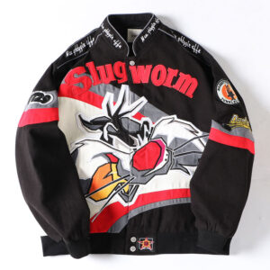Unisex Vintage Streetwear Jacket with Cartoon Embroidery - Tweety & Sylvester
