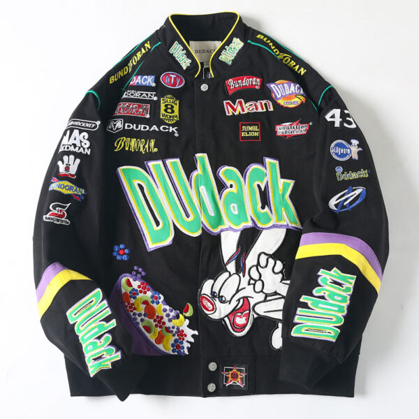 Unisex Streetwear Vintage Jacket with Cartoon Embroidery - Looney Tunes Bugs Bunny
