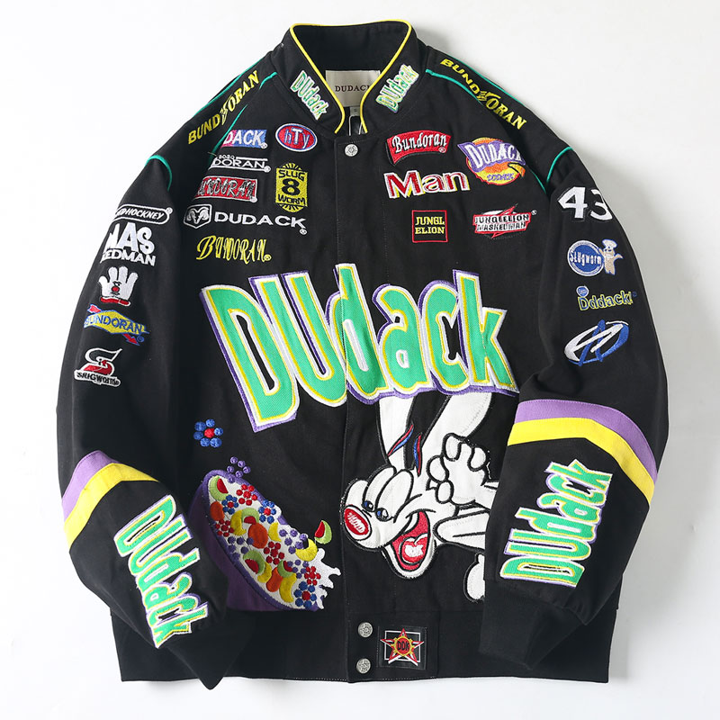 Unisex Streetwear Vintage Jacket with Cartoon Embroidery - Looney Tunes Bugs Bunny