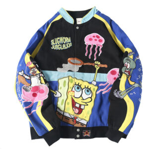 Unisex Streetwear Vintage Jacket with Cartoon Embroidery - Looney Tunes Bugs Bunny