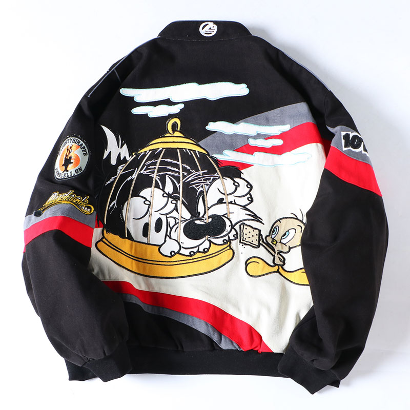 Unisex Vintage Streetwear Jacket with Cartoon Embroidery - Tweety & Sylvester - Image 2