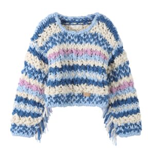 Blue Fringed Statement Pullover