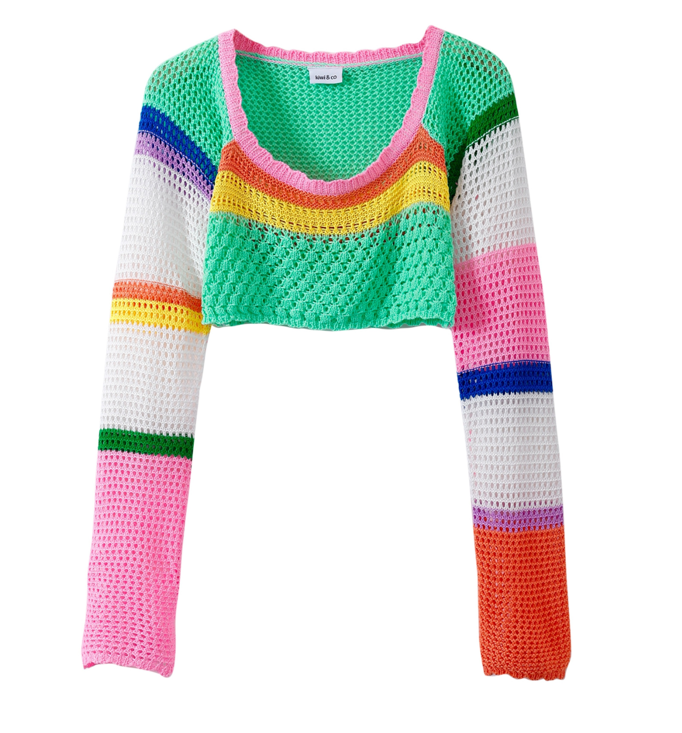 Vacation-Style Color-Block Cropped Sweater - Image 3