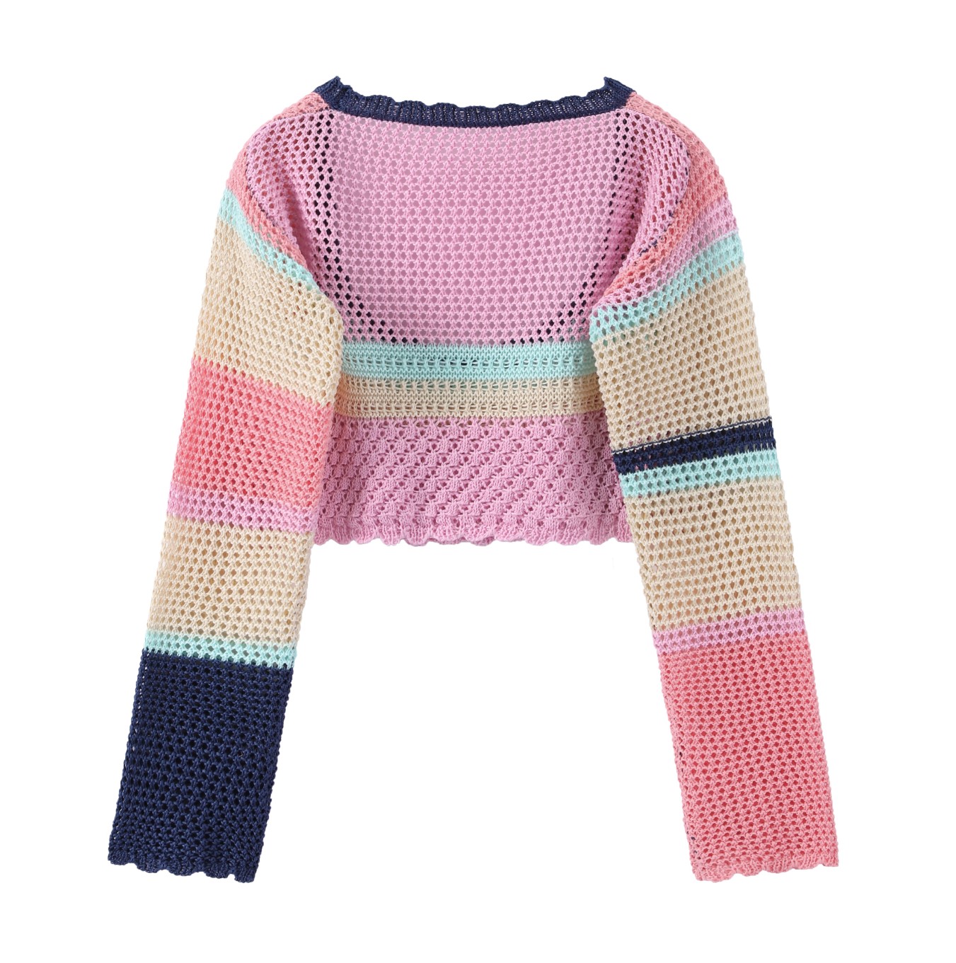 Vacation-Style Color-Block Cropped Sweater - Image 2