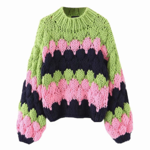 Green Mood Mock Neck Hand-Knitted Pullover