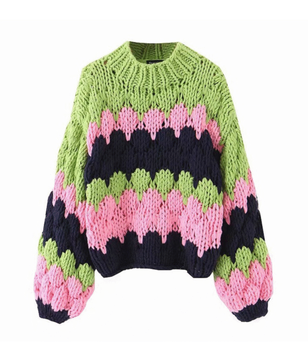 Green Mood Mock Neck Hand-Knitted Pullover