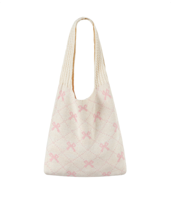 Bow-Accented Sweet Knitted Shoulder Bag - Image 4