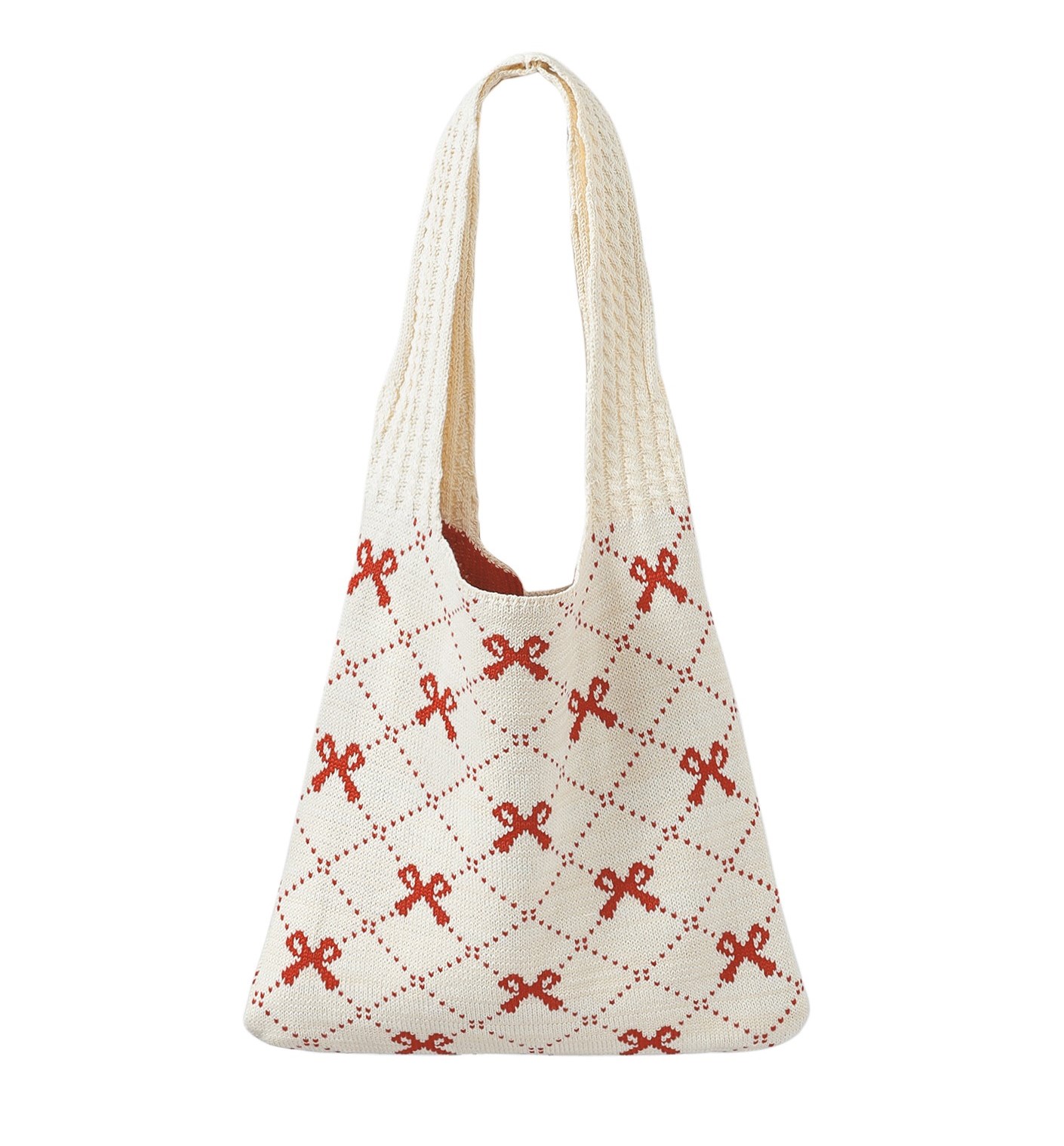 Bow-Accented Sweet Knitted Shoulder Bag - Image 3