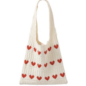 Heart-Accented Forest-Style Sweet Knitted Shoulder Bag