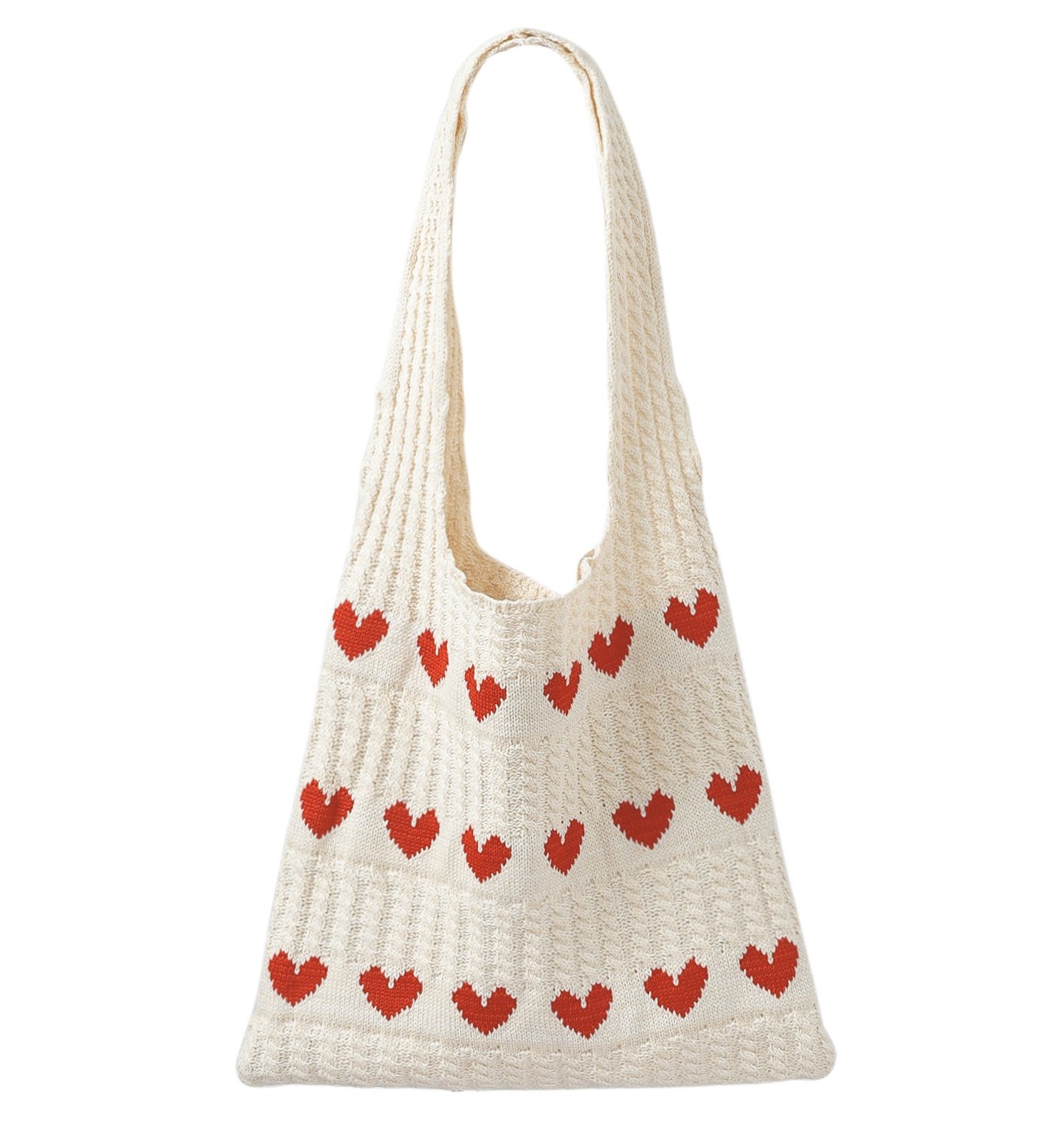 Heart-Accented Forest-Style Sweet Knitted Shoulder Bag