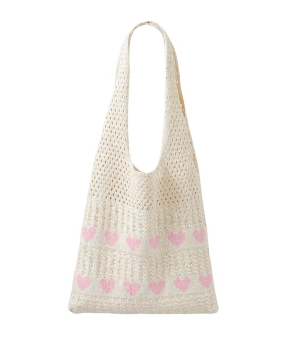 Heart-Accented Forest-Style Sweet Knitted Shoulder Bag - Image 2