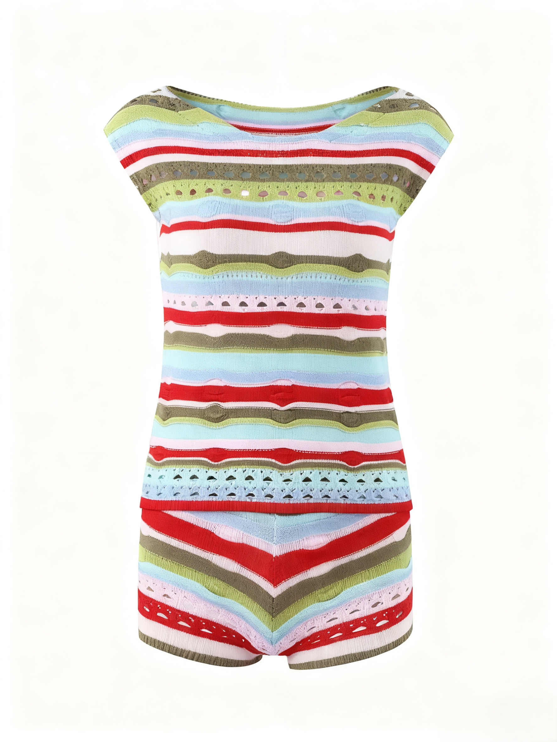 Multicolor Stripe Design Summer Knit Set - Image 6