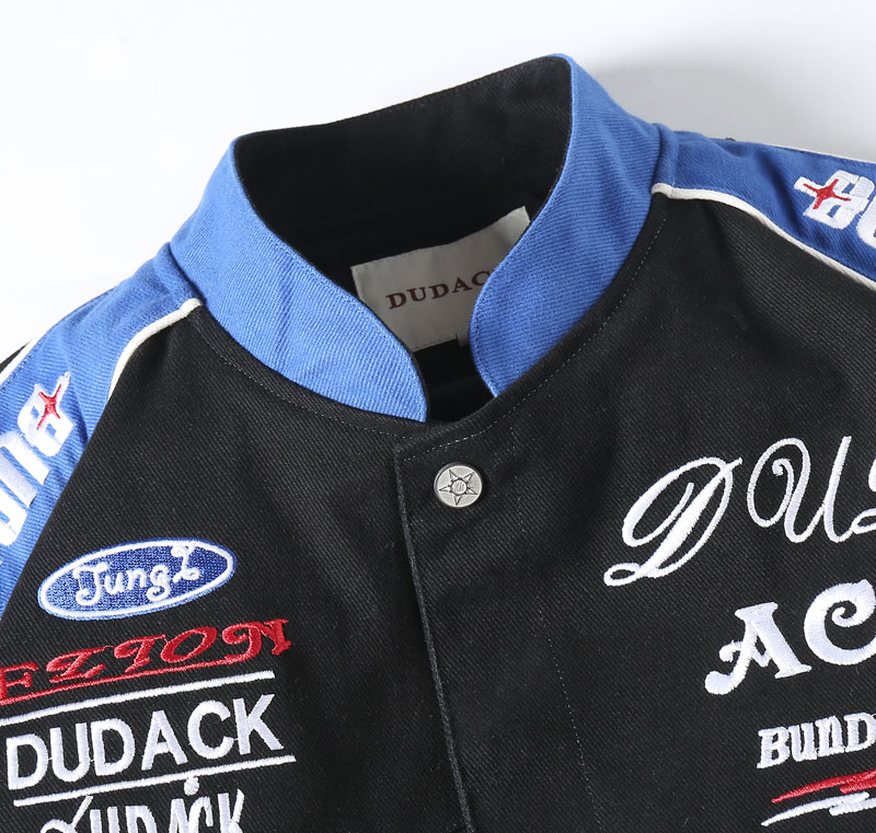 Retro Racing Multi-Badge Emb. Baseball Jacket - Image 7
