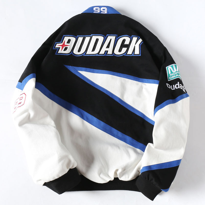 Retro Racing Multi-Badge Emb. Baseball Jacket - Image 2