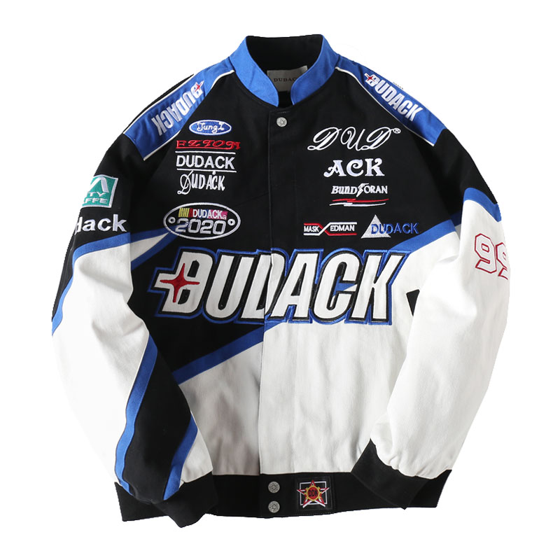 Retro Racing Multi-Badge Emb. Baseball Jacket