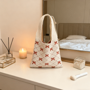 Bow-Accented Sweet Knitted Shoulder Bag
