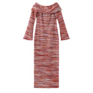 Rust Gradient Off-Shoulder Textured Knit Maxi Dress